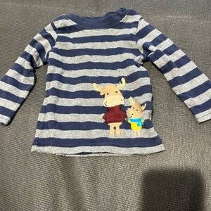 Carter's Blue and Gray Striped Moose Long Sleeve Tee